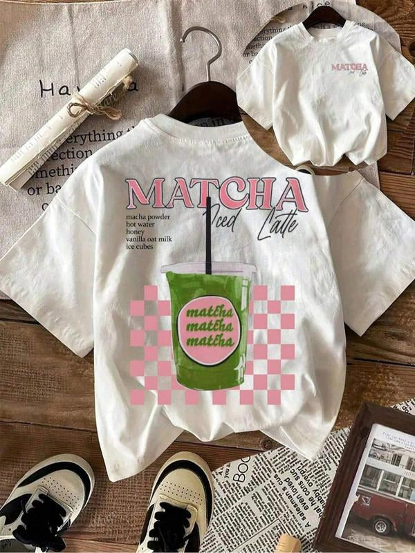 Women's Matcha Lover Round Neck Graphic Tee, Fashion Casual Crew Neck T-shirt for Daily Holiday Vacation Outdoor Wear,...