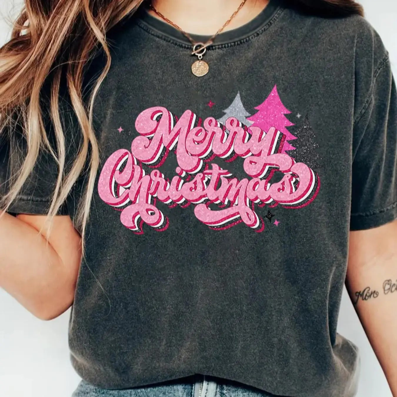 Women's Merry Christmas Print Round Neck Tee, Casual Drop Shoulder Short Sleeve T-shirt for Daily Wear, Ladies Clothes...