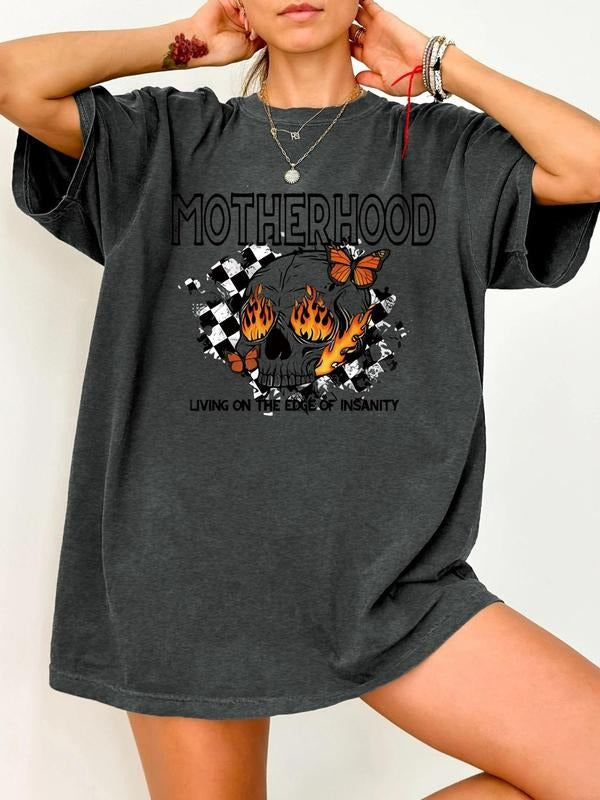 Motherhood & Letter Print Round Neck Casual Short Sleeve Crew Neck Summer Top Daily T-Shirts, Hoodie, Sweatshirt