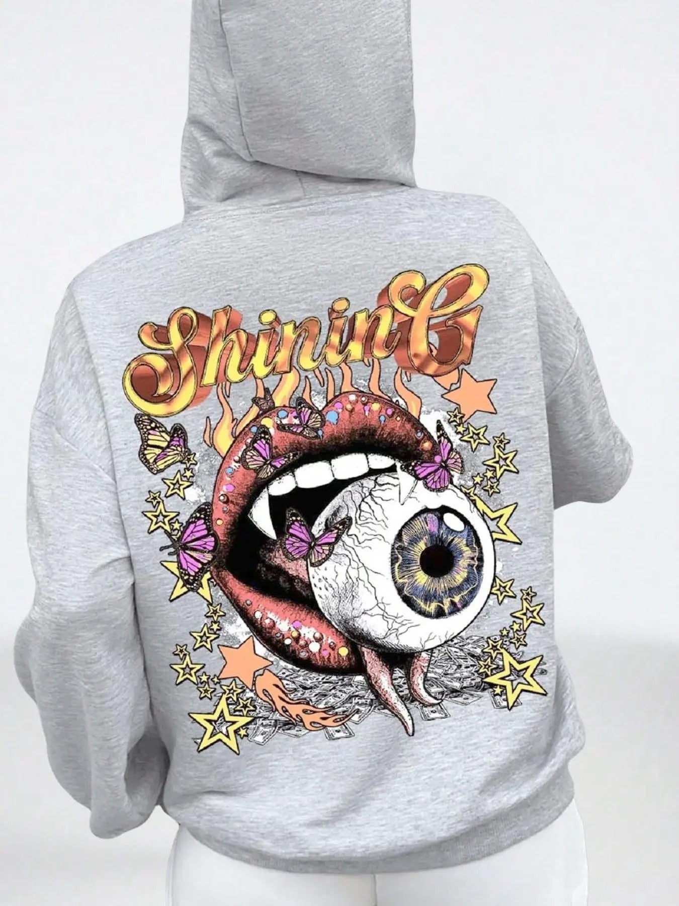 Mouth & Eye Print Casual Hooded Daily Outdoor Clothes Spring & Fall Shirt Hoodie Sweatshirt