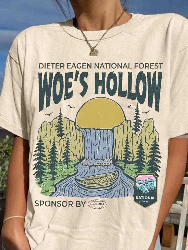 National Forest Print Round Neck Casual Short Sleeve Daily Summer Top T-Shirts, Hoodie, Sweatshirt