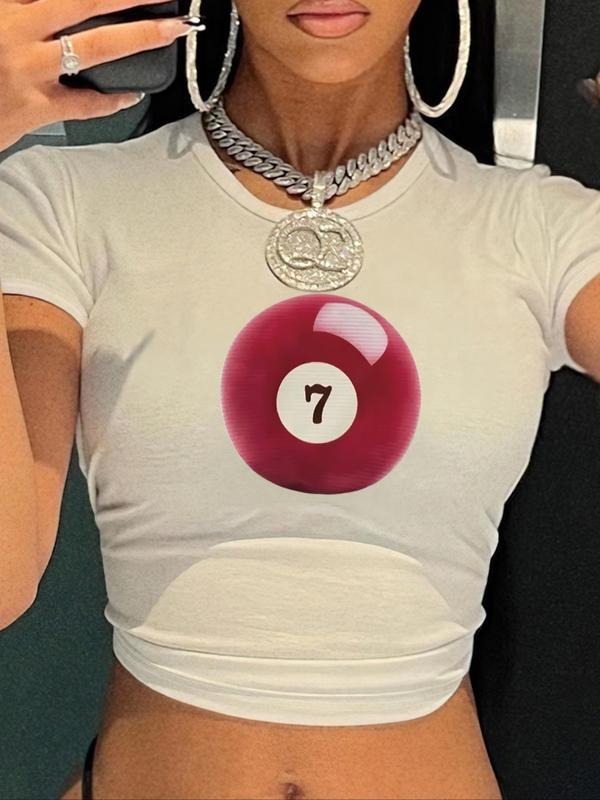 Number Print Round Neck Crop Streetwear Short Sleeve Crew Neck Daily Casual Top All Seasons T-Shirts, Hoodie, Sweatshirt