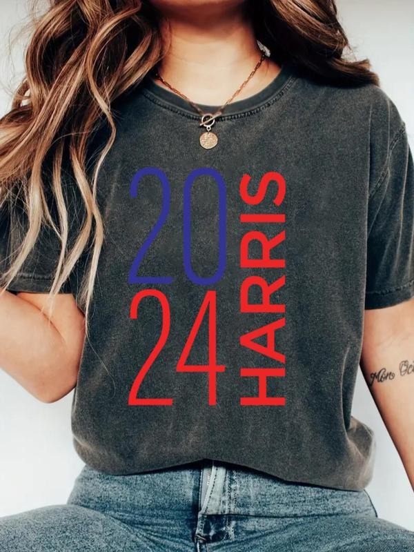 Women's Number Print Round Neck Tee, Casual Short Sleeve Crew Neck T-shirt for Summer, Fashion Women's Top for Daily Wear...
