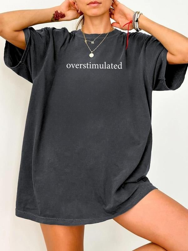 Overstimulated Print Round Neck Casual Figure & Letter Print Short Sleeve Summer Clothes Daily Top Streetwear Casual Top T-Shirts, Hoodie, Sweatshirt