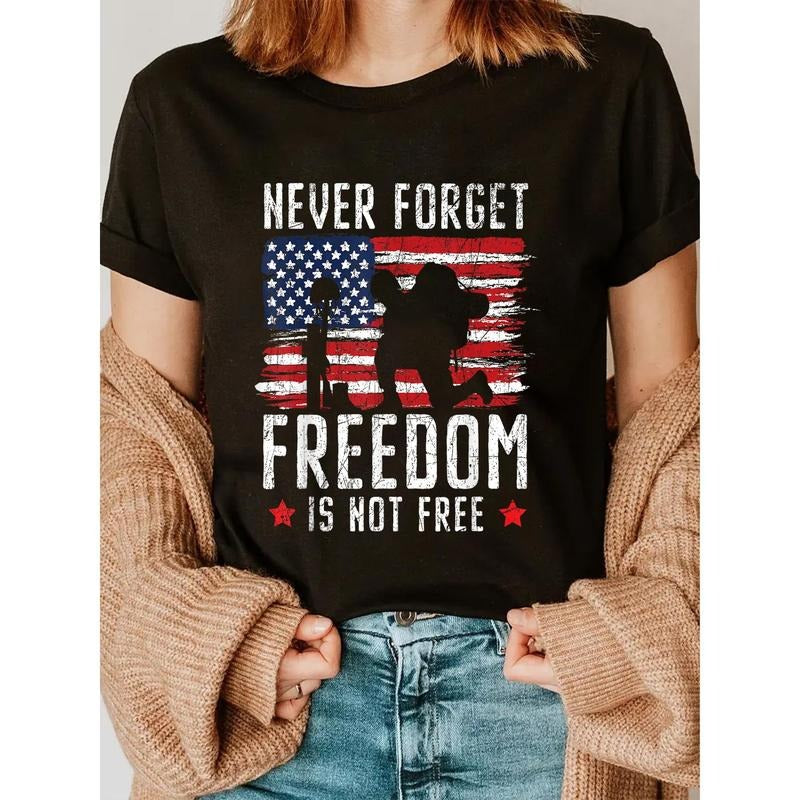 Women's Patriotic "Never Forget Freedom Is Not Free" Memorial Day T-Shirt