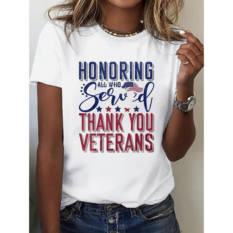 Women's Patriotic Veteran Tribute T-Shirt - Soft, Breathable Short Sleeve Crew Neck with "Honoring A Brave Who Served Our...