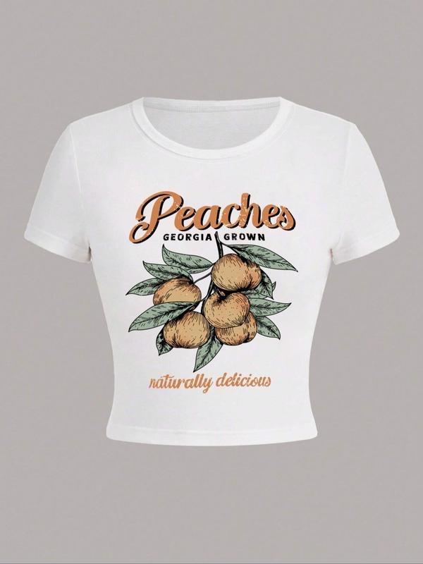 Peach Print Round Neck Vintage Casual Letter Short Sleeve Daily All Seasons Shirt Hoodie Sweatshirt