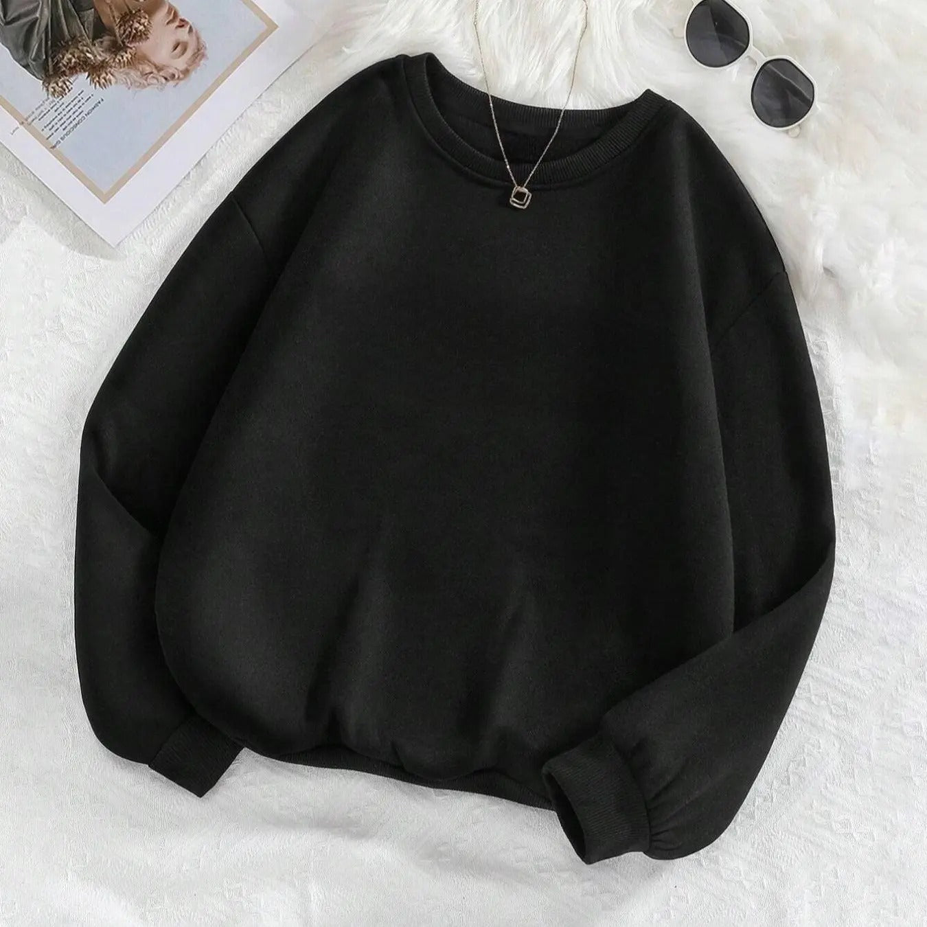 Women's Plain Drop Shoulder Pullover Sweatshirt, Casual Long Sleeve Round Neck Sweatshirt for Fall & Winter, Women's...