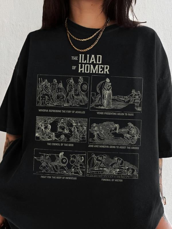 Plain Round Neck Vintage Casual Figure Print Short Sleeve Daily Summer T-Shirts, Hoodie, Sweatshirt
