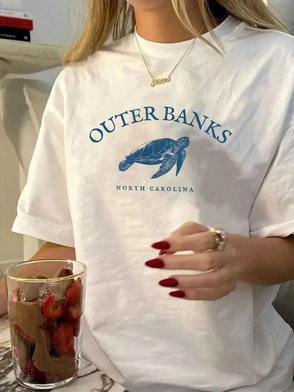 Women's Plain Round Neck Graphic Tee, Vintage Trendy Casual Short Sleeve T-shirt for Daily Wear, Ladies Summer Outfit,...