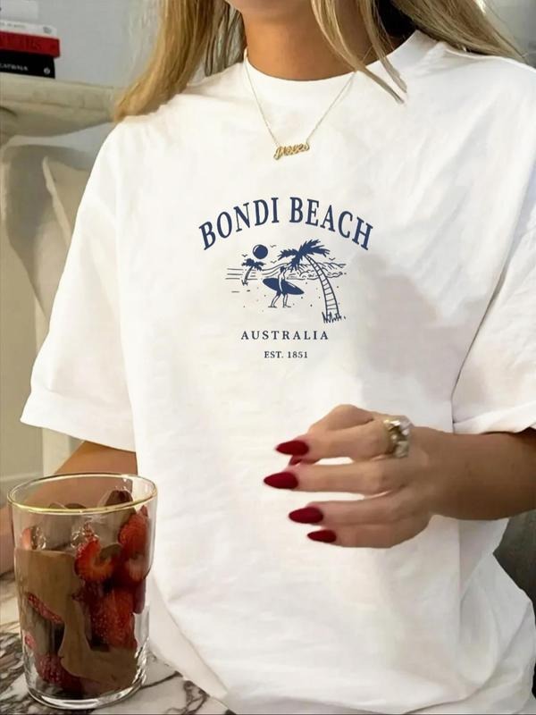 Women's Plain Round Neck Graphic Tee, Vintage Trendy Casual Short Sleeve T-shirt for Daily Wear, Ladies Summer Outfit,...