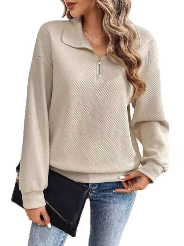 Women's Polo Collar Sweatshirt, Fashionable Simple Jacquard Zipper Design, Casual Style Pullover Top for Daily Wear Shirt...