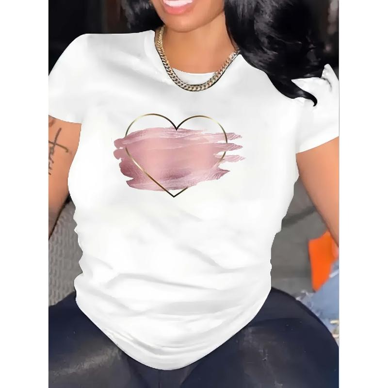 Women's Pure - Cotton White T - shirt: Blush Harmony: Heart & Brushstroke T-Shirt style 02 Hoodie Sweatshirt