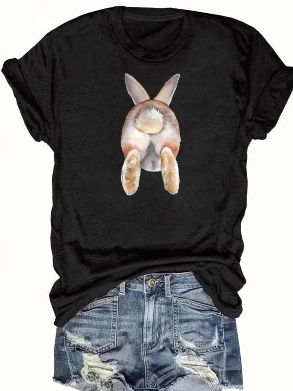 Women's Rabbit Print Round Neck Tee, Casual Crew Neck T-shirt for Daily Wear, Ladies Clothes for All Seasons Hoodie...