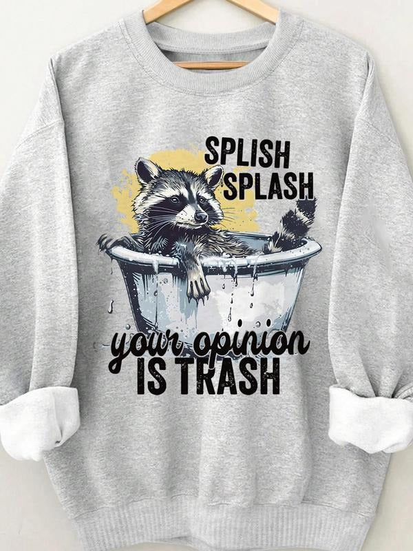 Women's Raccoon & Letter Print Round Neck Sweatshirt, Fashion Casual Crew Neck Long Sleeve Pullover for Daily Wear,...