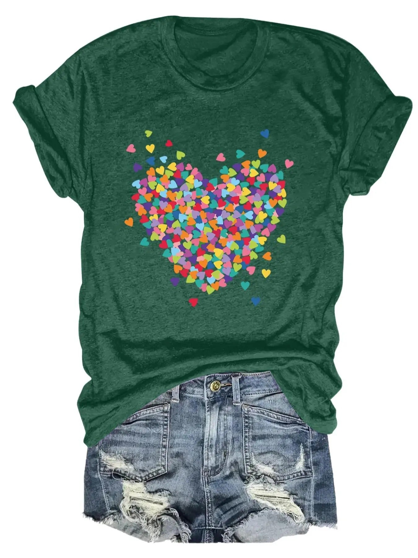 Women's Rainbow & Letter Print Round Neck Tee, Trendy Casual Crew Neck Short Sleeve T-Shirt for Daily Wear, Ladies All...