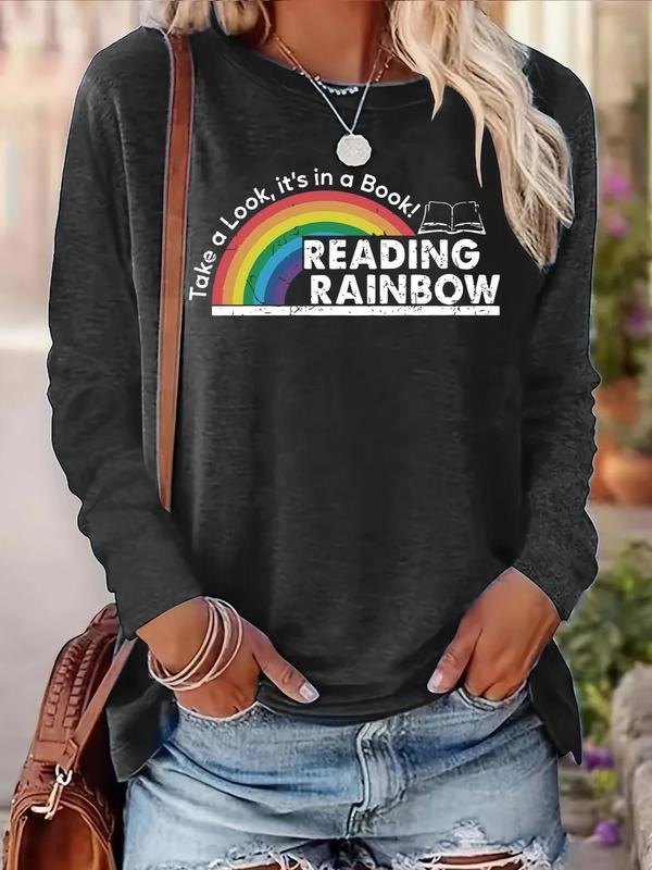 Women's Rainbow Print Round Neck Tee, Fashion Casual Crew Neck T-Shirt for Daily Holiday Vacation Outdoor Wear, Ladies...