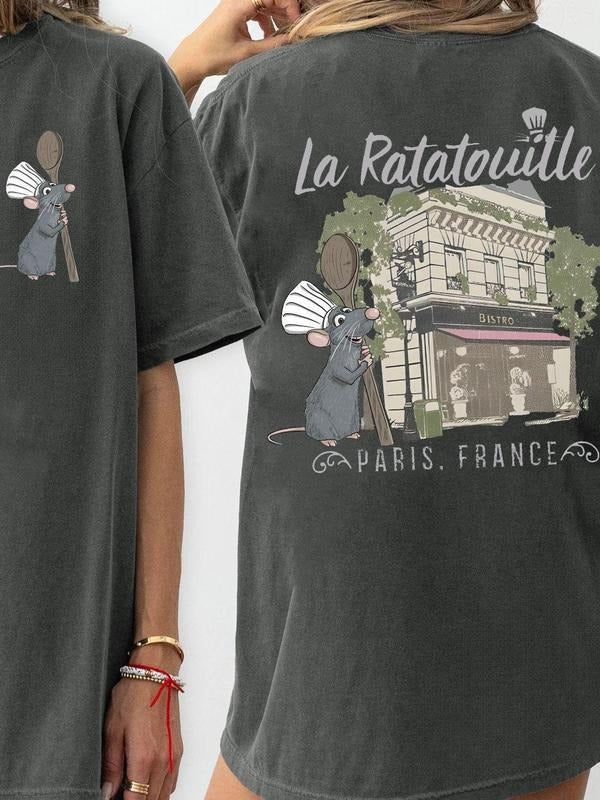 Women's Rat Print Round Neck Tee, Fashion Casual Short Sleeve T-shirt, Ladies Summer Clothes for Daily Wear, Top Hoodie...