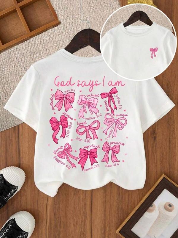 Women's Ribbon Print Round Neck Tee, Casual Short Sleeve Crew Neck T-shirt for Summer, Fashion Women's Top for Daily Wear...