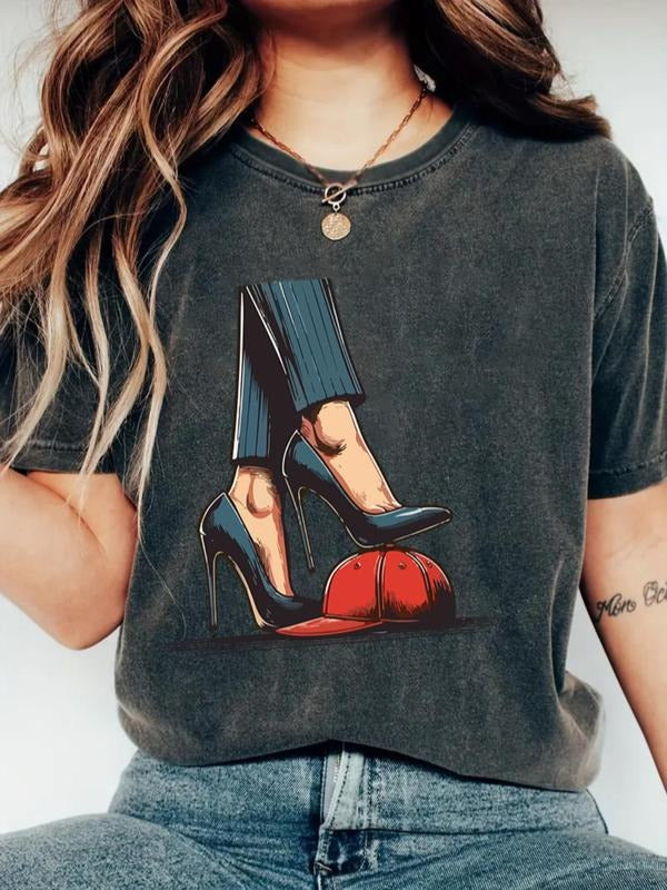 Women's Round Neck Graphic Tee, Fashion Casual Crew Neck T-Shirt for Daily Holiday Vacation Outdoor Wear, Women's...