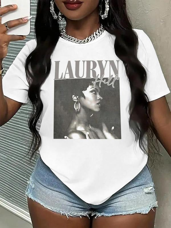 Women's Round Neck Graphic Tee, Vintage Trendy Casual Short Sleeve T-shirt for Daily Wear, Ladies Summer Outfit, Top...