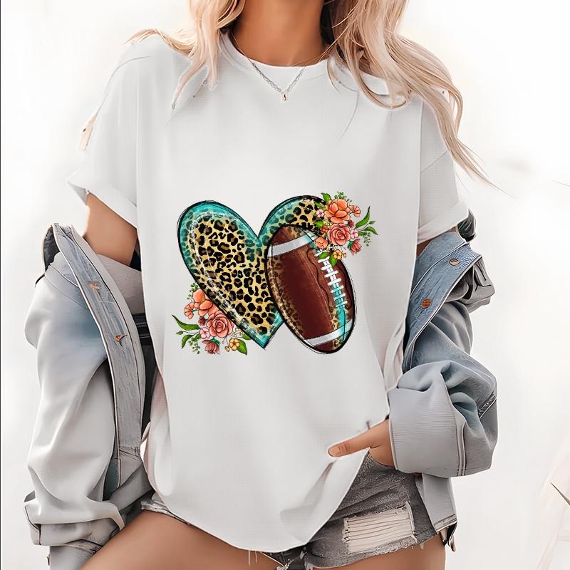 Women's Rugby Brown Love Print T Shirt Crew Neck Short Sleeved Top Tops for Women Trendy style 02 Hoodie Sweatshirt