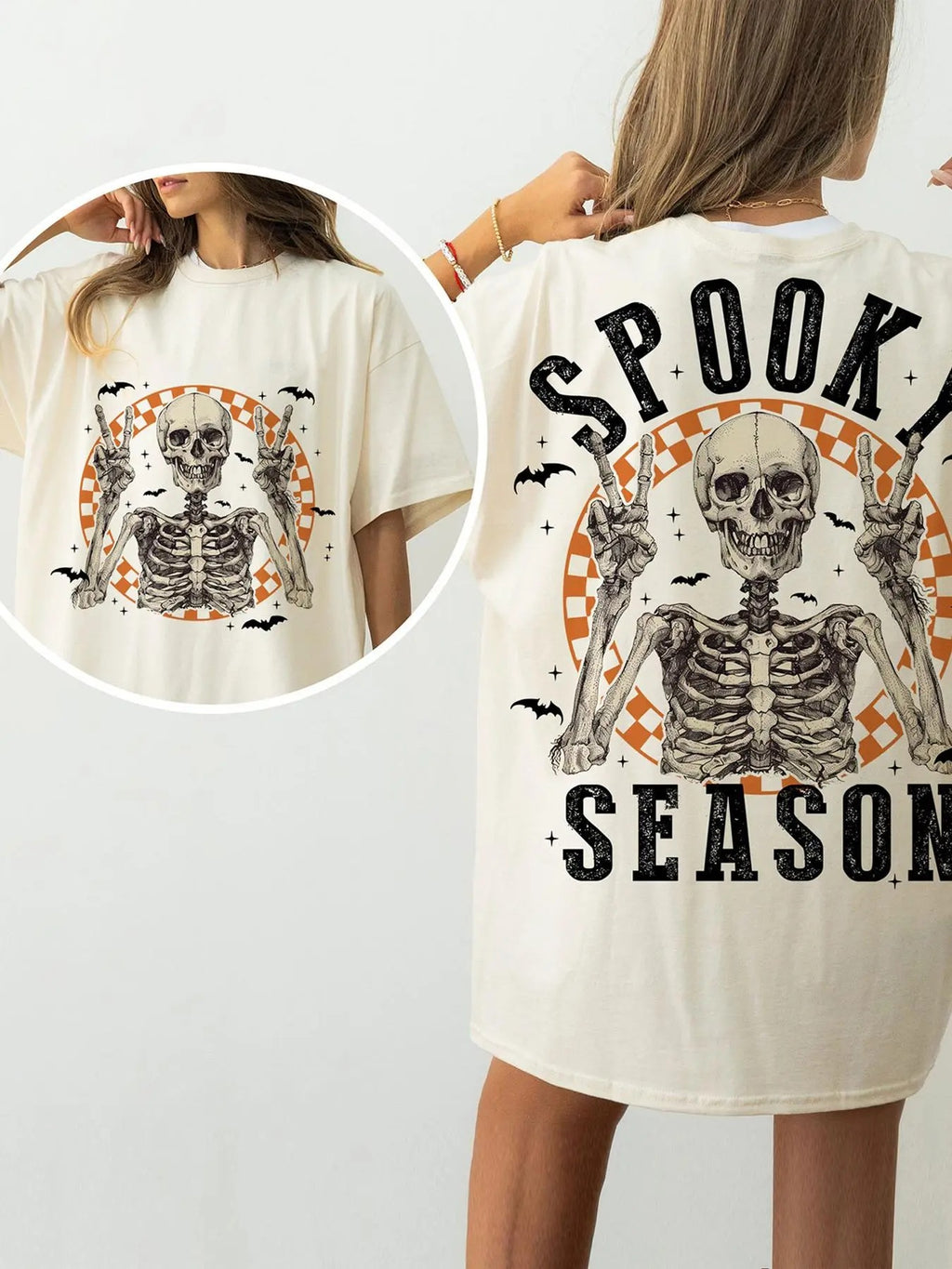 Women's Skeleton & Bat Print Drop Shoulder Tee, Casual Half Sleeve Round Neck T-Shirt for All Seasons, Women's Top for...