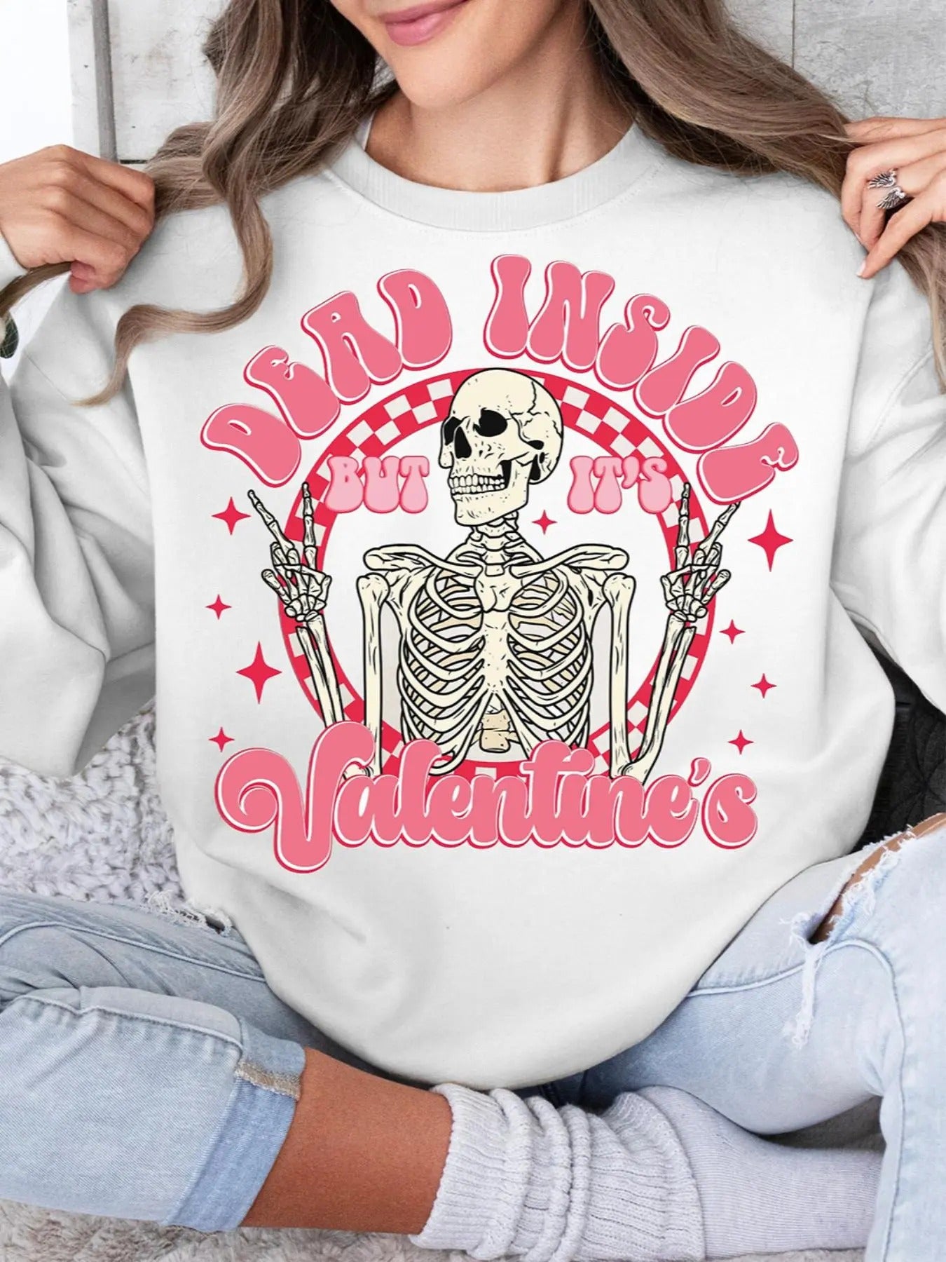 Skeleton & Letter Print Round Neck Casual Crew Neck Daily Outdoor Fall & Winter T-Shirts, Hoodie, Sweatshirt