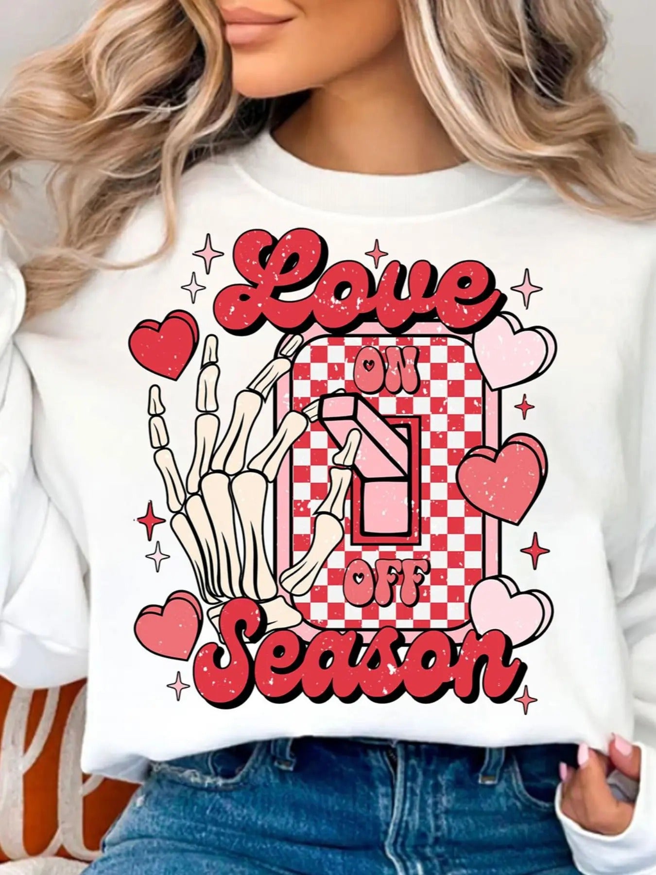 Women's Skeleton Hand & Letter Print Crew Neck Sweatshirt, Casual Long Sleeve Pullover for Fall & Winter, Women's Clothes...