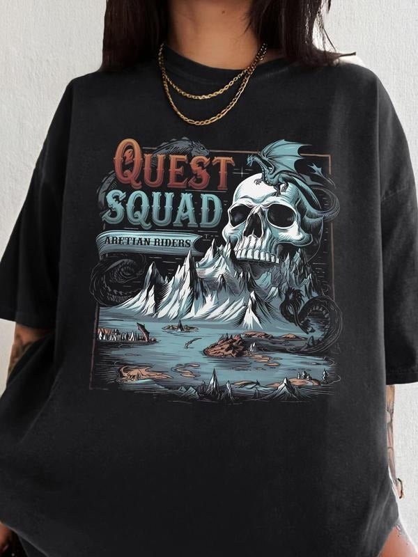 Skull & Letter Print Round Neck Vintage Casual Short Sleeve Daily Summer T-Shirts, Hoodie, Sweatshirt