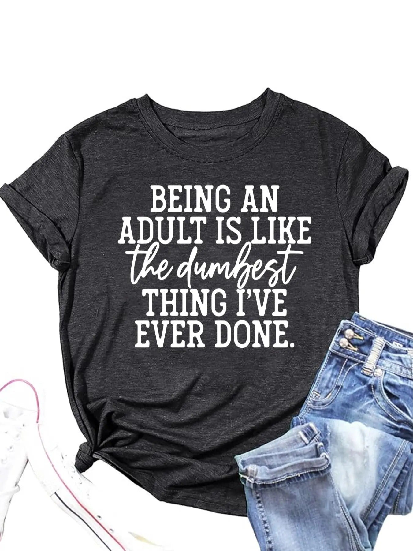 Women's Slogan Print Graphic Tee, Casual Round Neck Short Sleeve T-shirt for Daily Wear, Ladies Clothes for All Seasons...