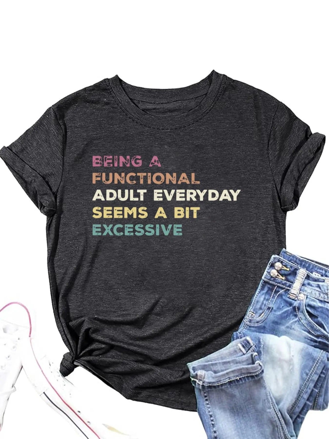 Women's Slogan Print Round Neck Tee, Fashion Casual Crew Neck T-Shirt for Daily Holiday Vacation Outdoor Wear, Ladies...