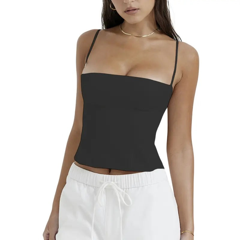 Women's Solid Color Cami Tops Sleeveless Spaghetti Strap Backless Corset Fitted Cropped T Shirt Summer Going Out Tops...