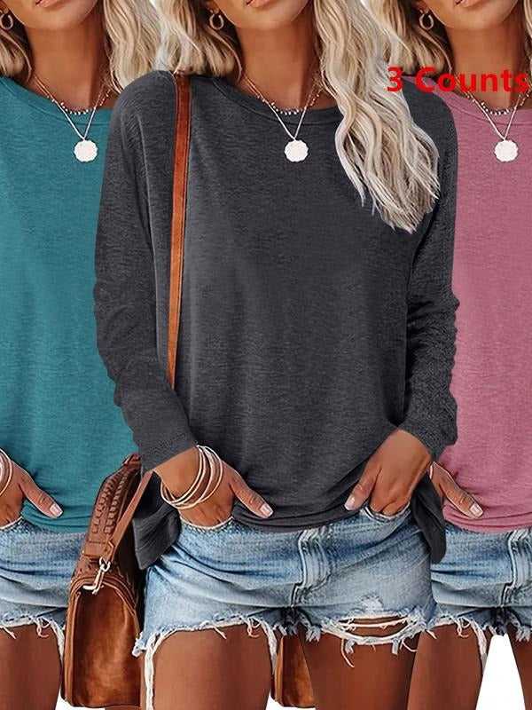 Women's Solid Color Half Button Thumb Hole T-shirt, Casual Long Sleeve Crew Neck Tee for Daily Wear, Ladies Clothes for...