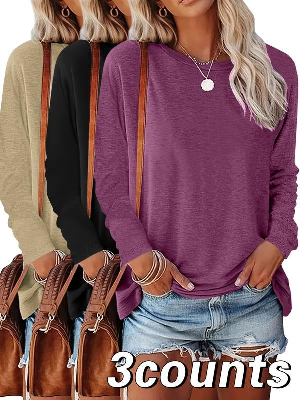Women's Solid Color Half Button Thumb Hole T-shirt, Casual Long Sleeve Crew Neck Tee for Daily Wear, Ladies Clothes for...