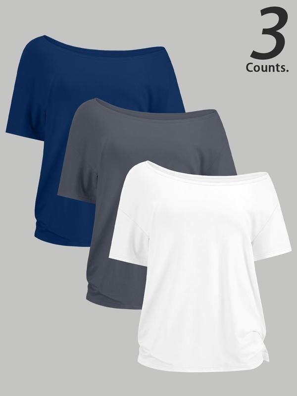 Women's Solid Color One Shoulder Tee, Casual Basic Short Sleeve T-shirt for Summer, Ladies Clothes for Daily Wear, Top...
