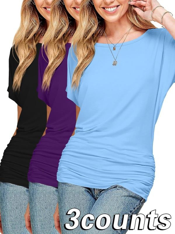 Women's Solid Color Tee, Casual Basic Short Sleeve Round Neck T-shirt for Daily Wear, Ladies Clothes for All Seasons, Top...