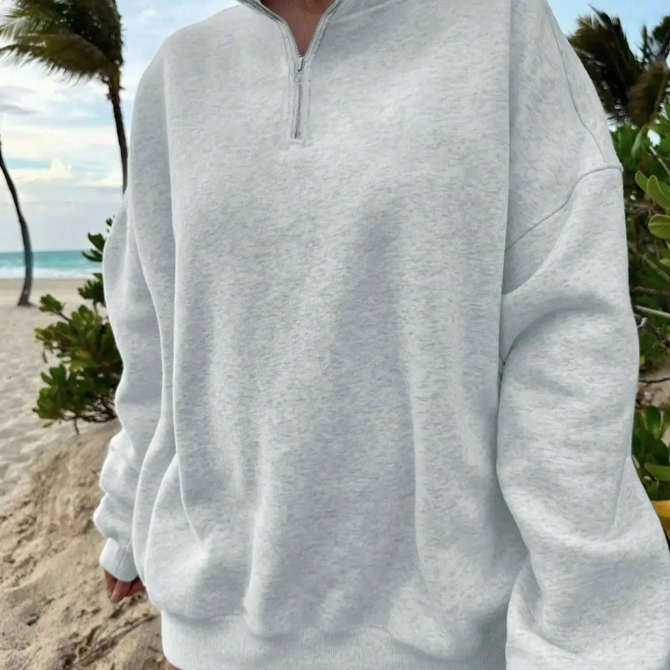 Women's Solid Drop Shoulder Quarter Zip Sweatshirt, Casual Long Sleeve Stand Collar Pullover for Fall & Winter, Women's...