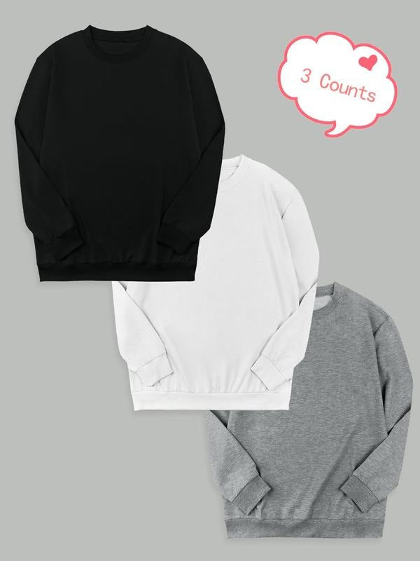 Women's Solid Long Sleeve Pullover Sweatshirt, Casual Basic Round Neck Sweatshirt for Fall & Winter, Women's Clothing for...