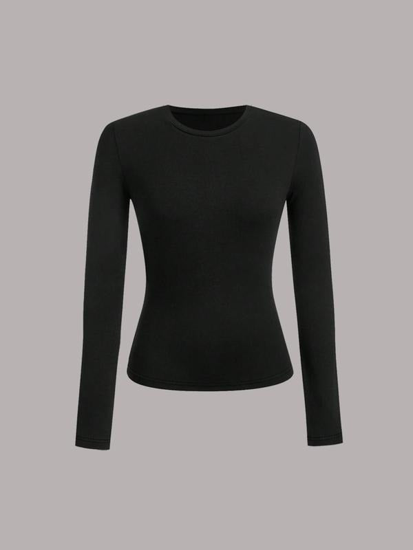 Women's Solid Long Sleeve Tee, Casual Comfy Tight-fitting T-shirt for Spring & Fall, Women's Top for Daily Wear Hoodie...