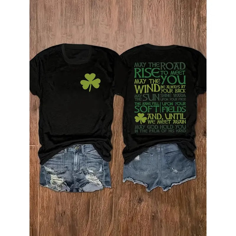 Women's St. Patrick's Day Crew Neck T-Shirt, Traditional Irish Blessing Print, Soft Polyester Blend, Stretchy,...
