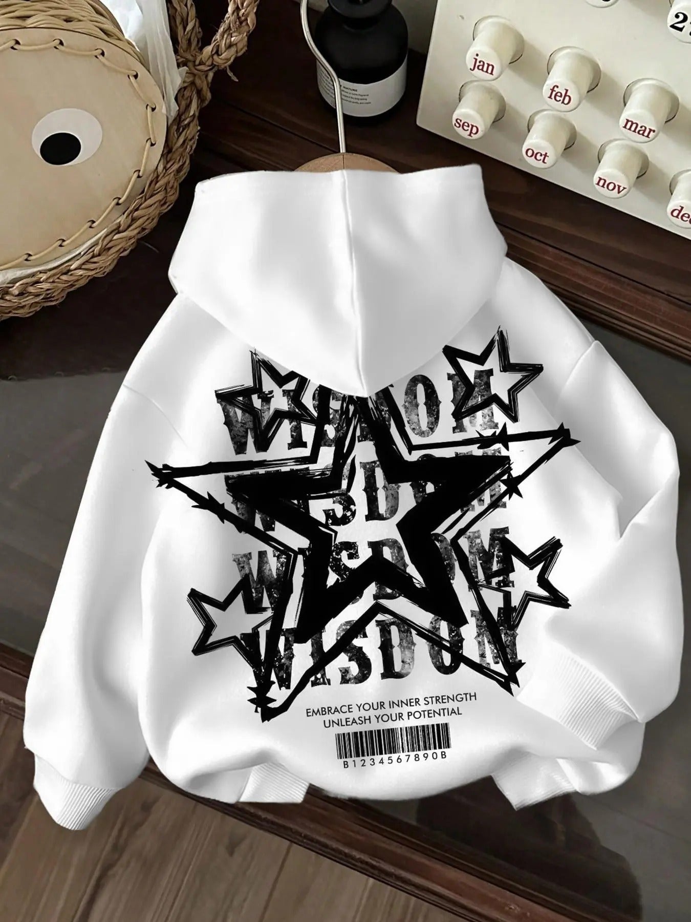 Star & Letter Print Casual Hooded Daily Outdoor Clothes Fall & Winter Shirt Hoodie Sweatshirt