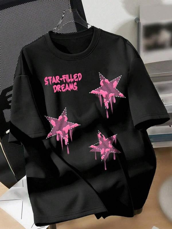 Women's Star Print Round Neck Tee, Fashion Casual Crew Neck T-shirt for Daily Holiday Vacation Outdoor Wear, Ladies...