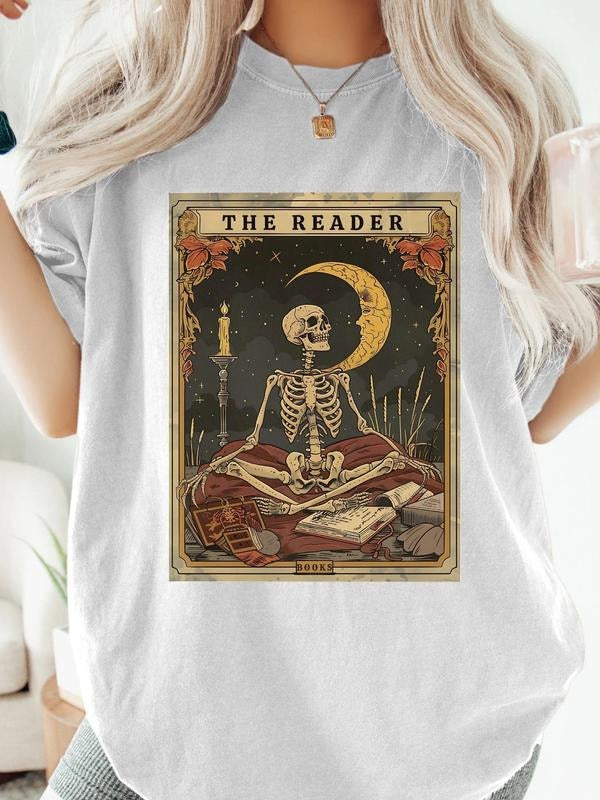 Women's Summer Casual Printed T-Shirt, Fitted Style with Moderate Thickness, Stylish Summer Top for Daily Wear, Halloween...