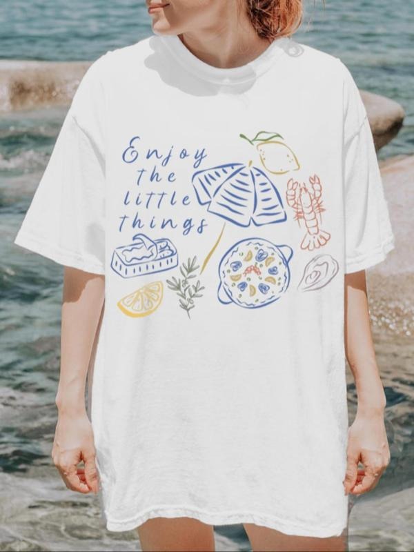 Women's Summer Graphic Print Round Neck Tee, Fashion Casual Short Sleeve T-shirt, Ladies Summer Clothes for Daily Wear,...