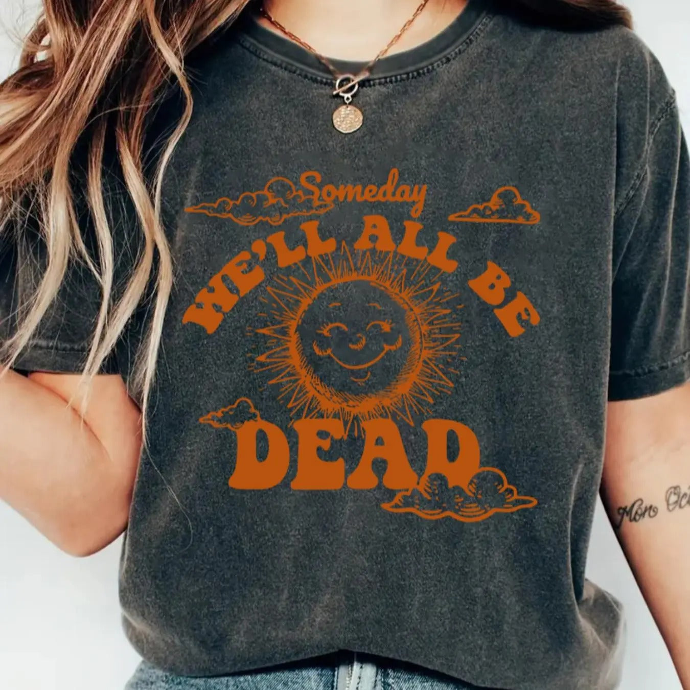 Women's Sun & Cloud Print Round Neck Tee, Fashion Casual Crew Neck T-Shirt for Daily Holiday Vacation Outdoor Wear,...