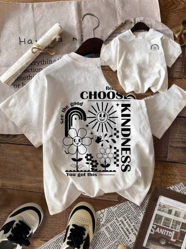 Women's Sun & Letter Print Round Neck Tee, Fashion Casual Crew Neck T-Shirt for Daily Holiday Vacation Outdoor Wear,...