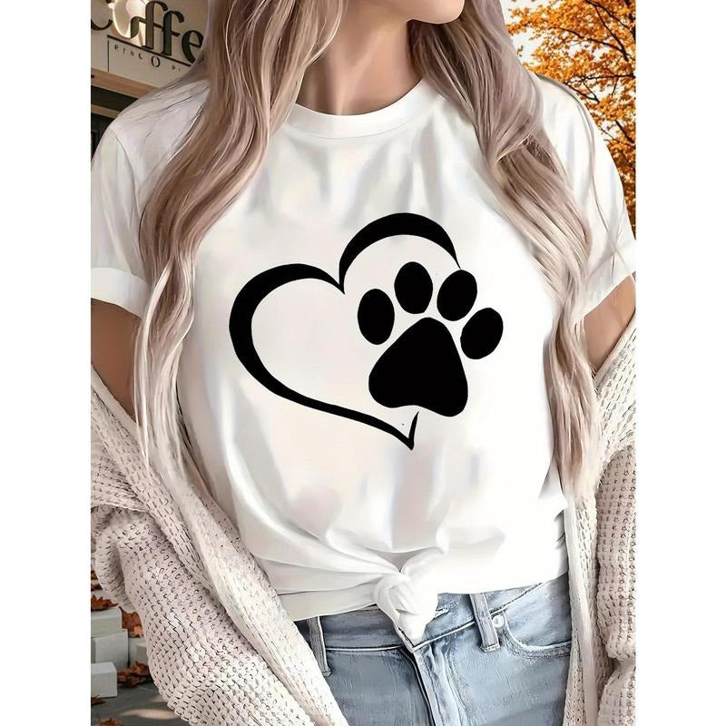 Women's T-Shirt | LOVE 2025 | Heart & Paw Print Design | Round Neck, Short Sleeve | All-Season Comfort | Machine Washable...