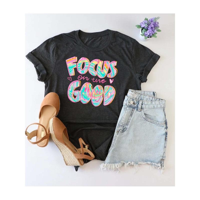 "Women's T-shirt, 100 Cotton, Black, Focus on the Good"
