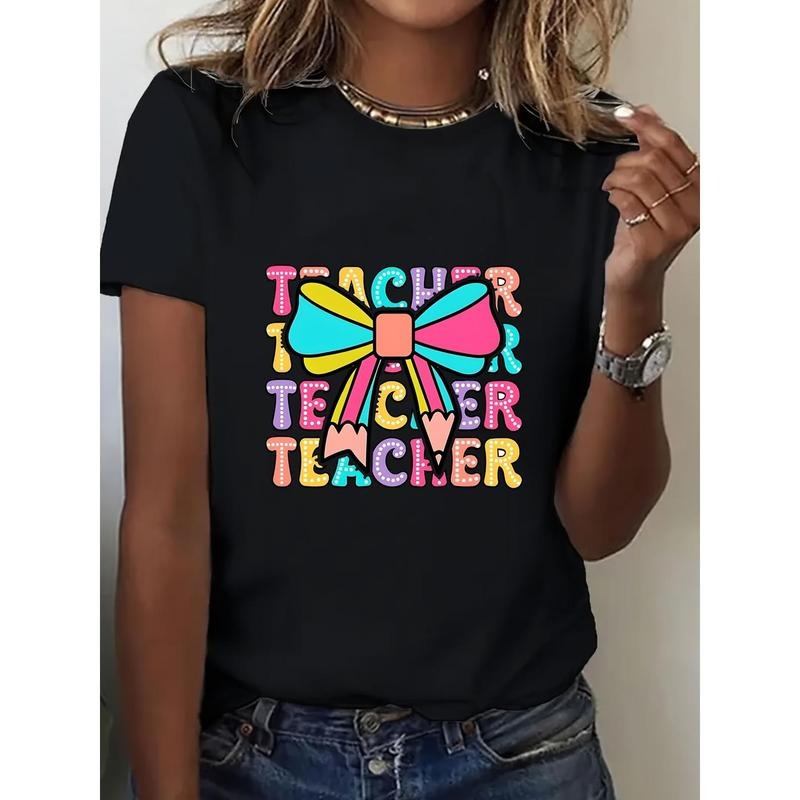 Women's Teacher Appreciation T-Shirt - Casual Round Neck Short Sleeve Top with Graphic Design, Perfect Gift for...